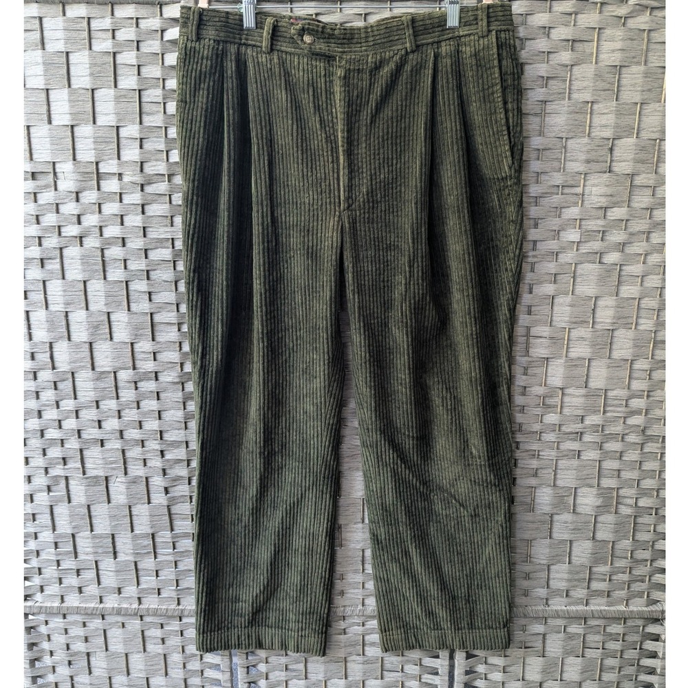 Vtg Corduroy Trousers Olive Green Pleated Front Sz 38 Preppy Heritage Academia